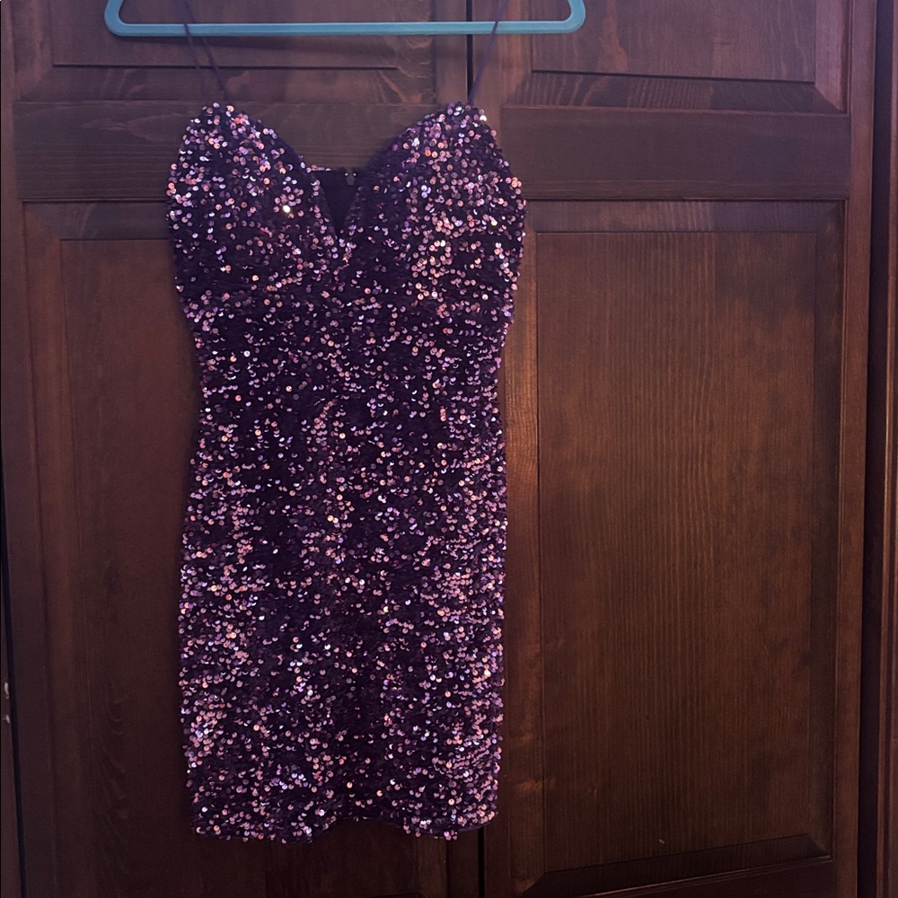 Crystal Doll Purple Sequin Mini Dress